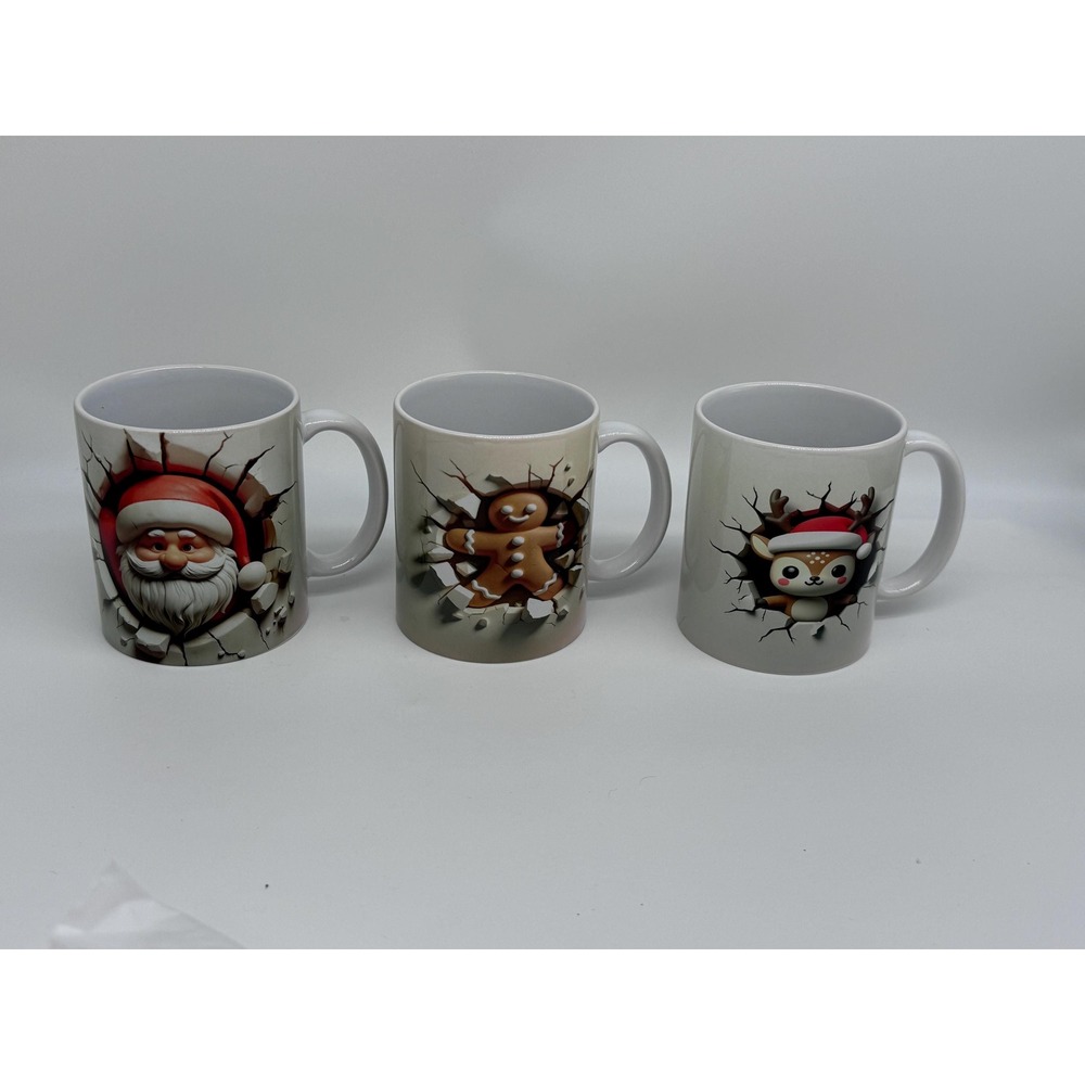 3‎ pack Santa, gingerbread, penguin mugs